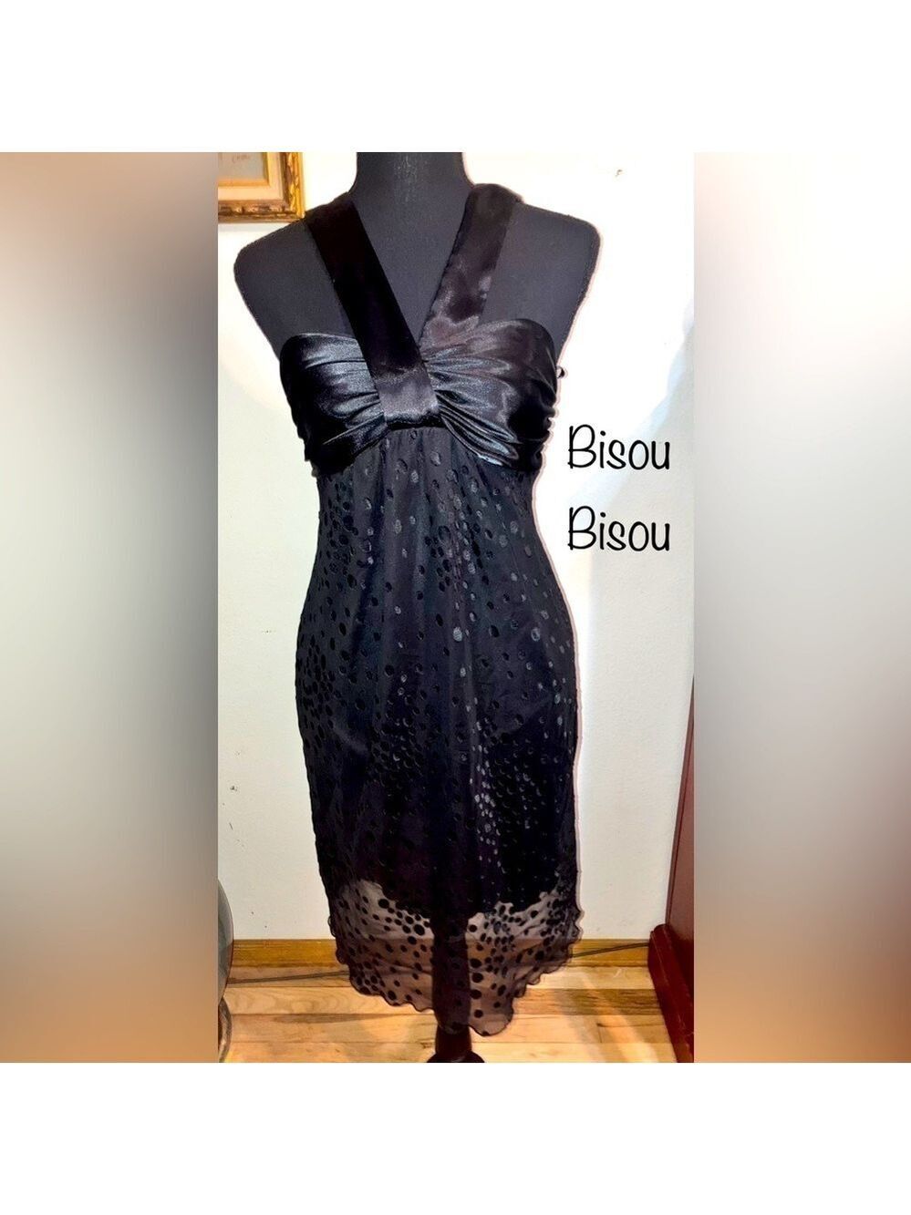 Bisou Bisou Whimsigoth fairy Dress w/ silk ribbon Halter top, Lace overlay W8